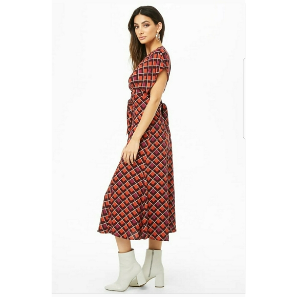 Forever 21 Tie-Front Geo Print Midi Dress - Picture 2 of 13